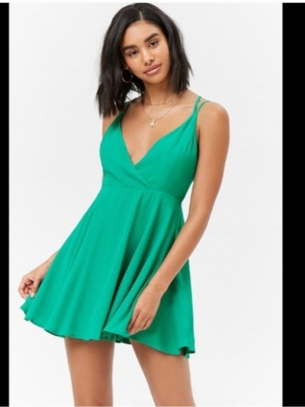 Forever 21 Emerald Green V-Neck Fit & Flare Mini Dress